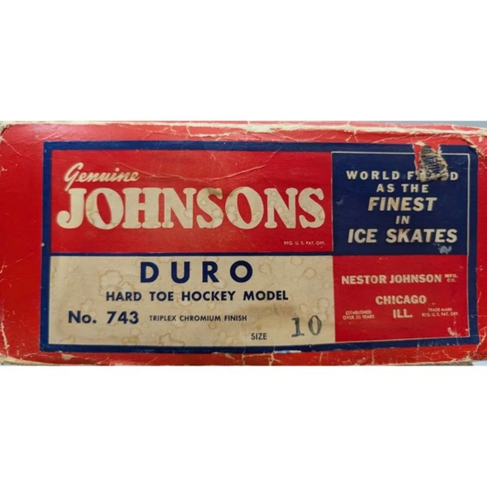 Vintage Johnsons Duro Hockey Ice Skates – Size 10 – Original‎ Box – 1953